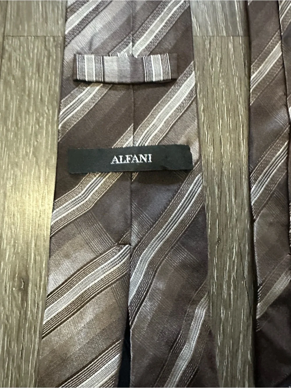 Alfani Brown and Light Taupe Striped Tie